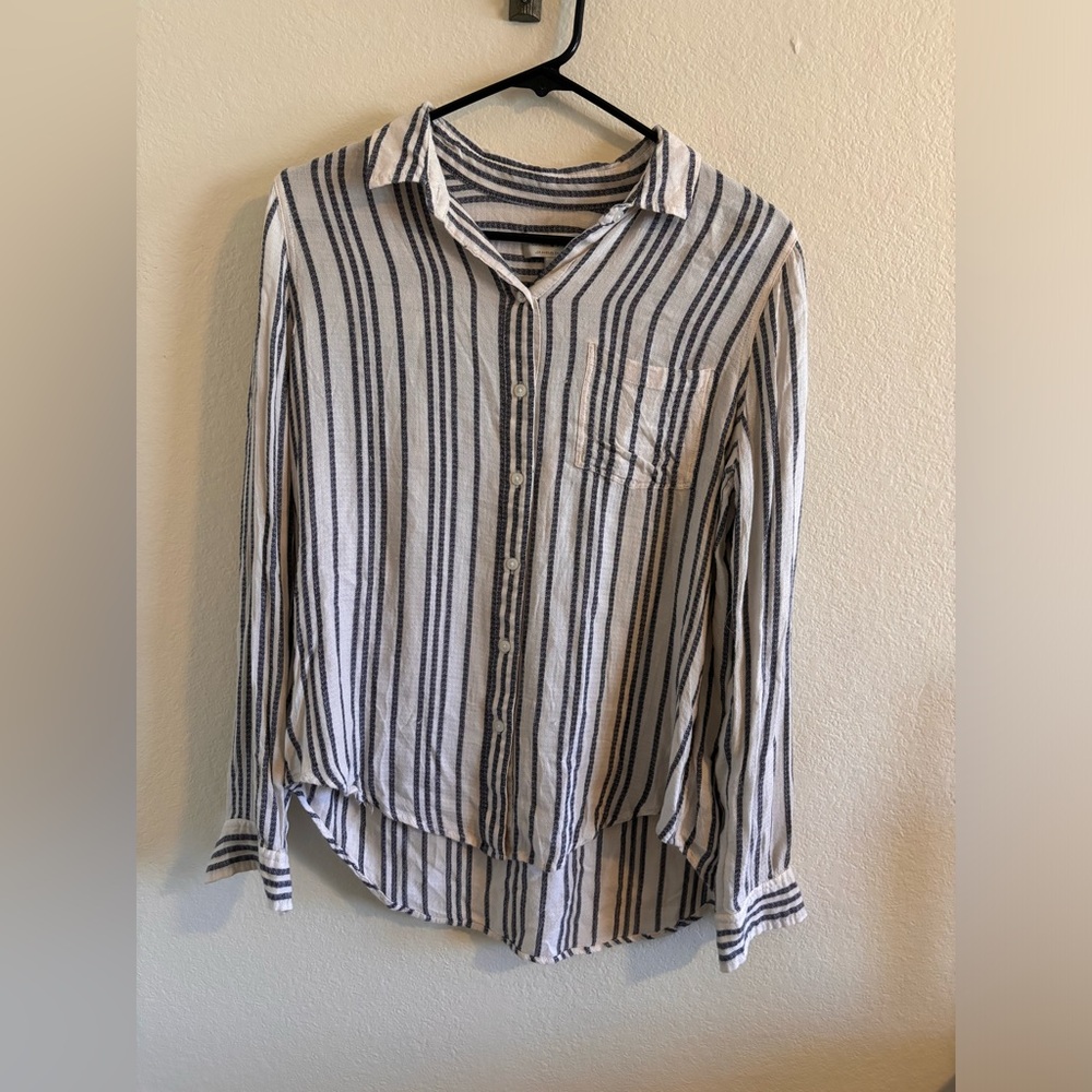 Lucky Brand Black and White Striped Button-Down Shirt